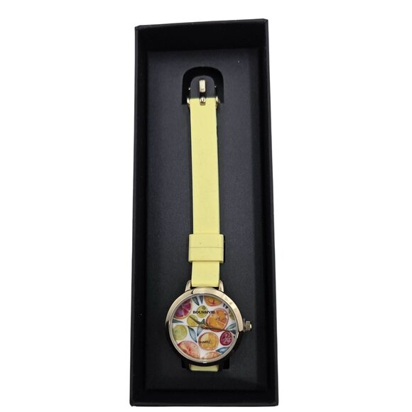 Boussivie Watch Womens Quartz Tutti Frutti Design Yellow Band New In Box - Picture 1 of 6